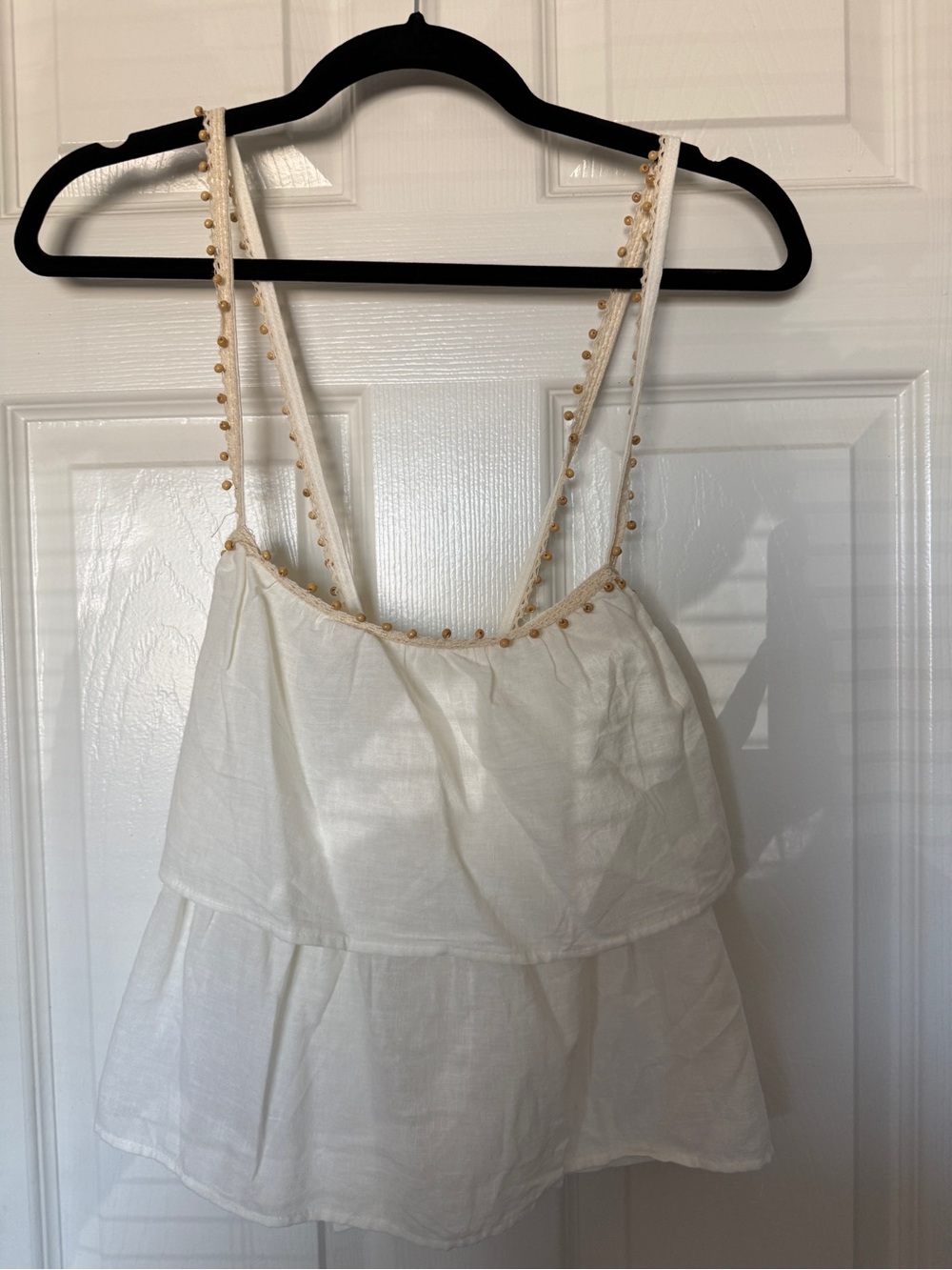 Zara Cream Beaded Spaghetti Strap Tank